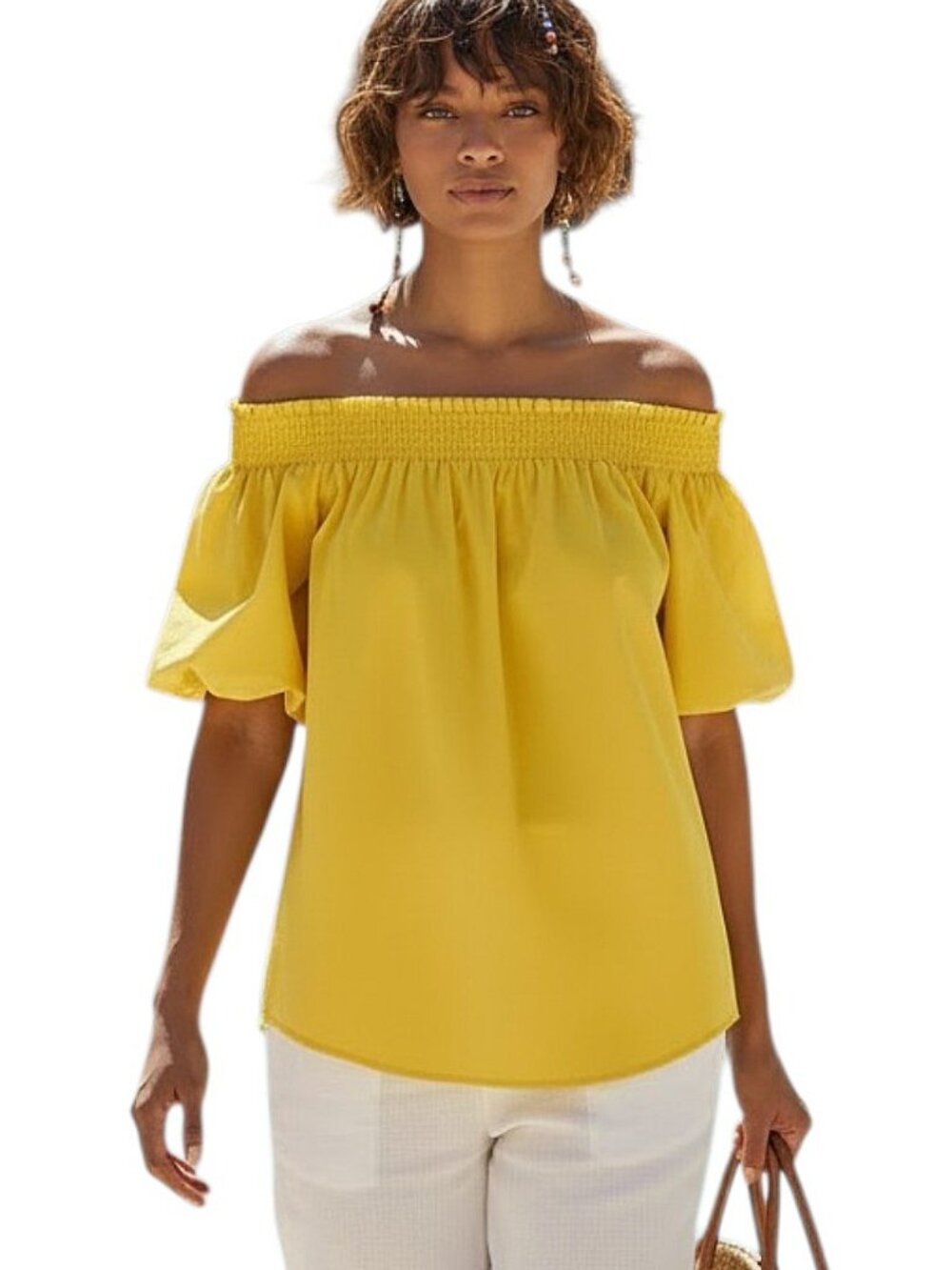 J. Crew Cotton Off-the-Shoulder Top Blouse Vivid Lemon Yellow Vacation/Preppy 4